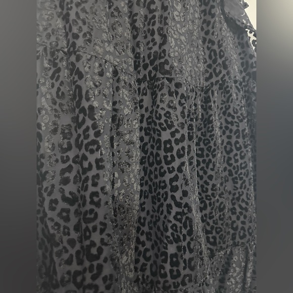 Loft babydoll velvet embossed leopard print frilly high neck party dress - Picture 5 of 12